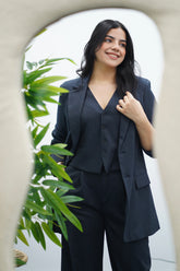 Tailleur rayé bleu nuit