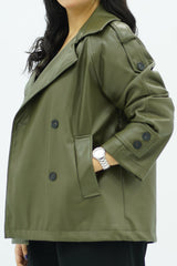 Trench court en similicuir Kaki