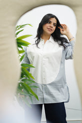 Chemise En popeline - Bleu rayures jaunes