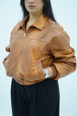 Bomber effet cuir marron-camel