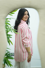 Chemise en satin à rayures