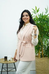 Gilet sans manches ceinturé – rose poudre