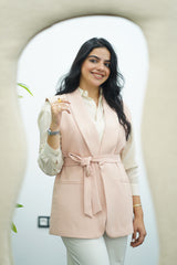 Gilet sans manches ceinturé – rose poudre