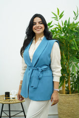 Gilet sans manches ceinturé – bleu azur