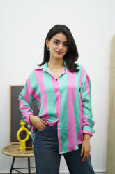 Chemise en satin à rayures