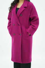 Manteau en Laine Bouclée Fushia Vif