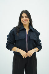 Bomber Bleu marine en tweed