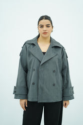 Trench court en faux daim Gris