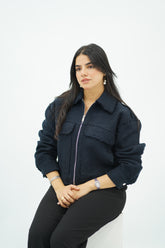 Bomber Bleu marine en tweed