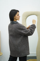 Manteau en laine avec col similicuir