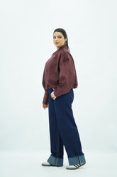 Bomber En Faux Daim Bordeau oversize