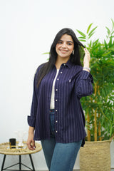 Chemise Rayé En lin - Bleu nuit