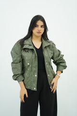 Bomber verte effet dégradé en similicuir