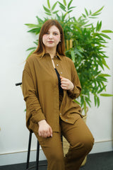 Ensemble Marron en lin chemise & pantalon – Élégance décontractée