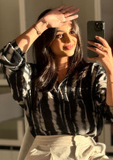 Chemise imprimée - Bleu nuit & beige