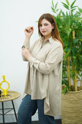 Chemise Oversize Beige en Lin – Élégance Décontractée