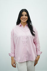 Chemise oversize rose avec des rayures