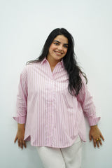 Chemise oversize rose avec des rayures