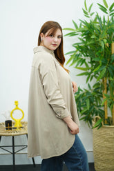 Chemise Oversize Beige en Lin – Élégance Décontractée