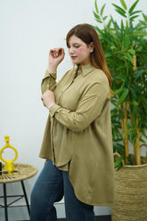 Chemise Oversize Vert Olive en Lin – Élégance Décontractée