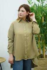 Chemise Oversize Vert Olive en Lin – Élégance Décontractée