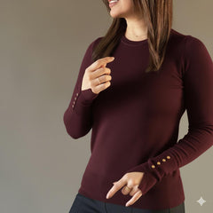 Pulls fin basiques col rond à boutons doré