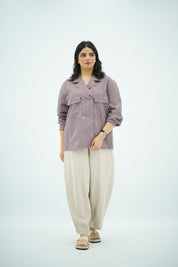Chemise Rayée Style Saharienne à Double Boutonnage