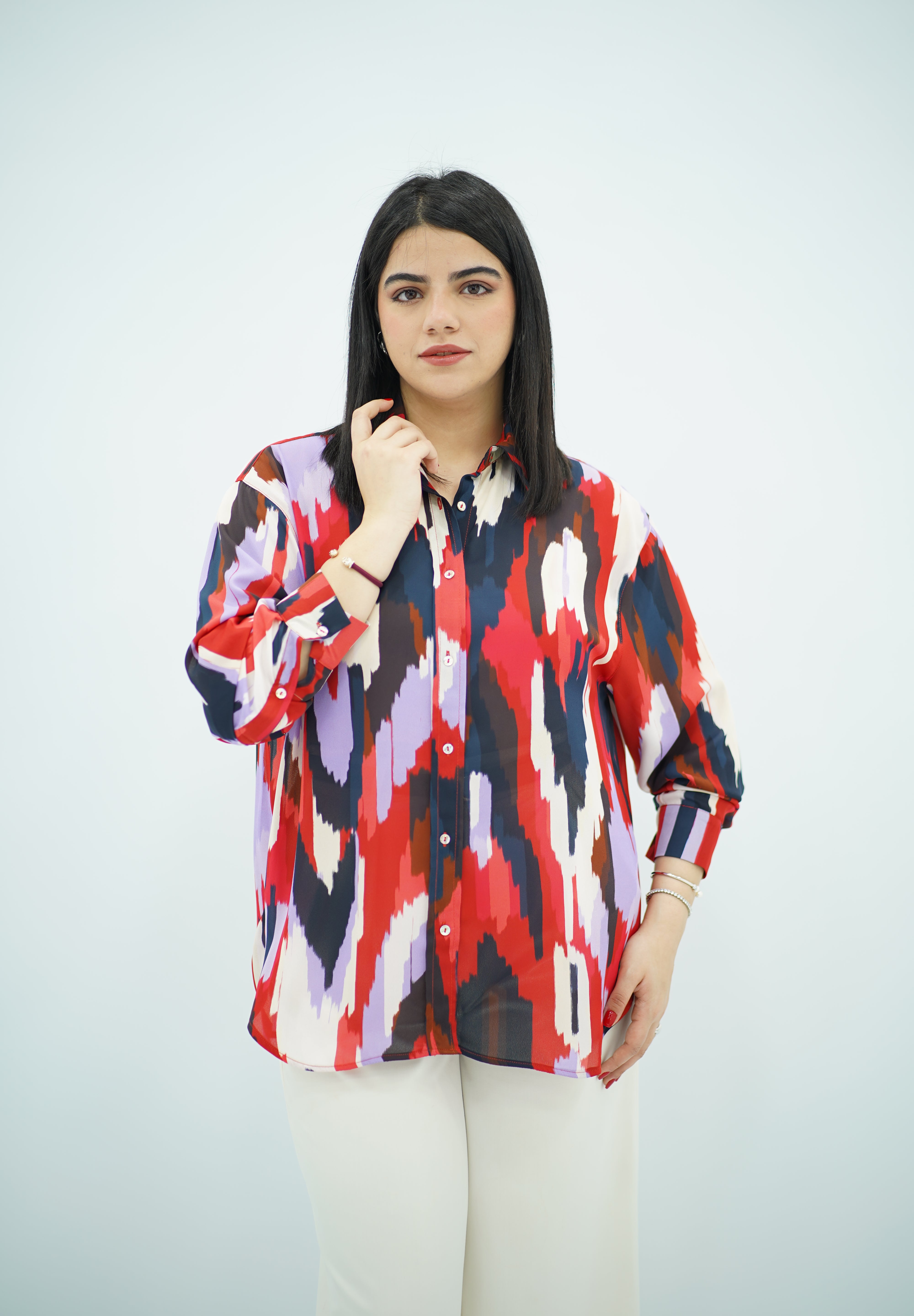Chemise imprimée rouge en mousseline