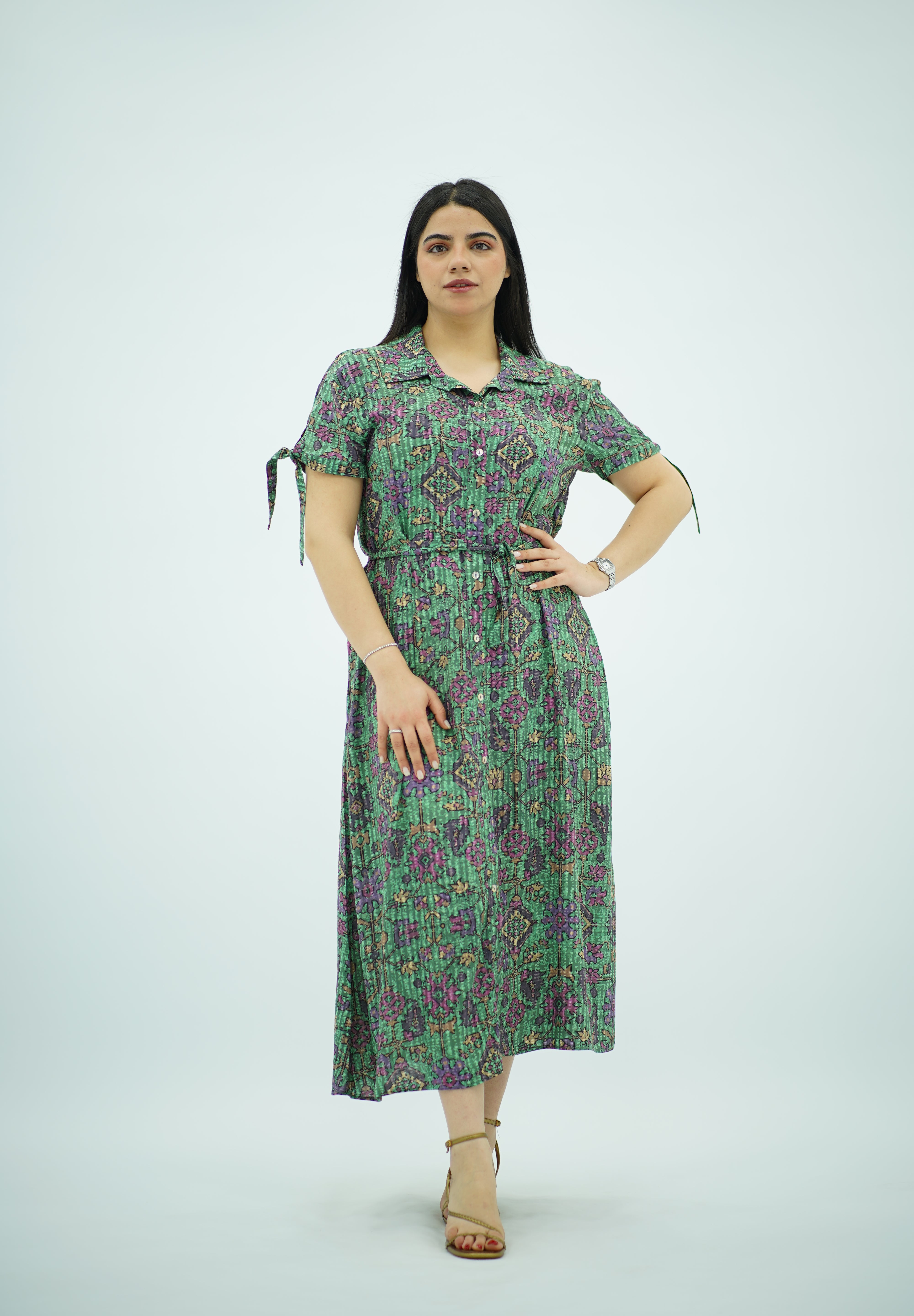 Robe Fleurie Verte Mi-Longue