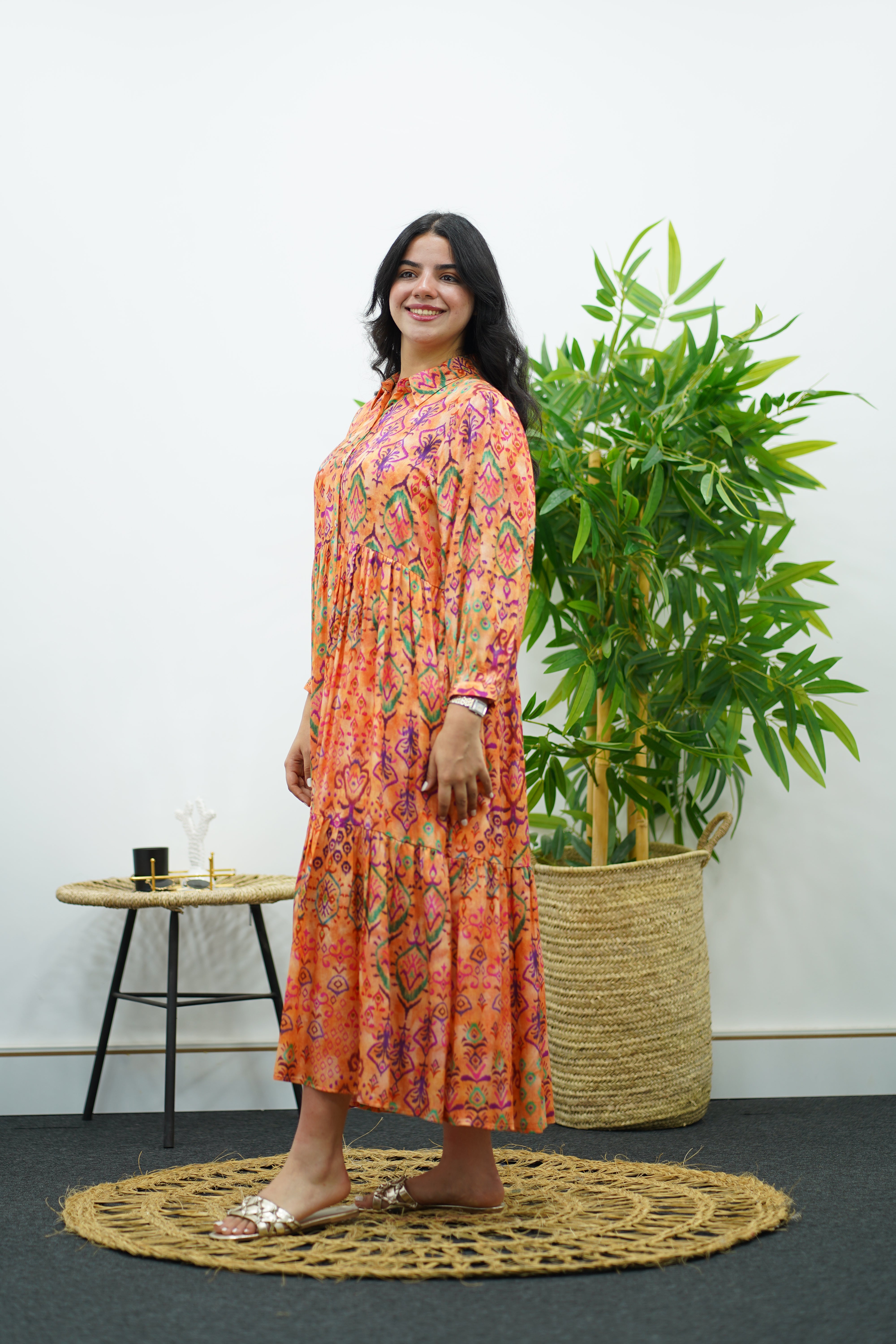 Robe longue à imprimé ethnique multicolore