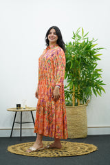 Robe longue à imprimé ethnique multicolore
