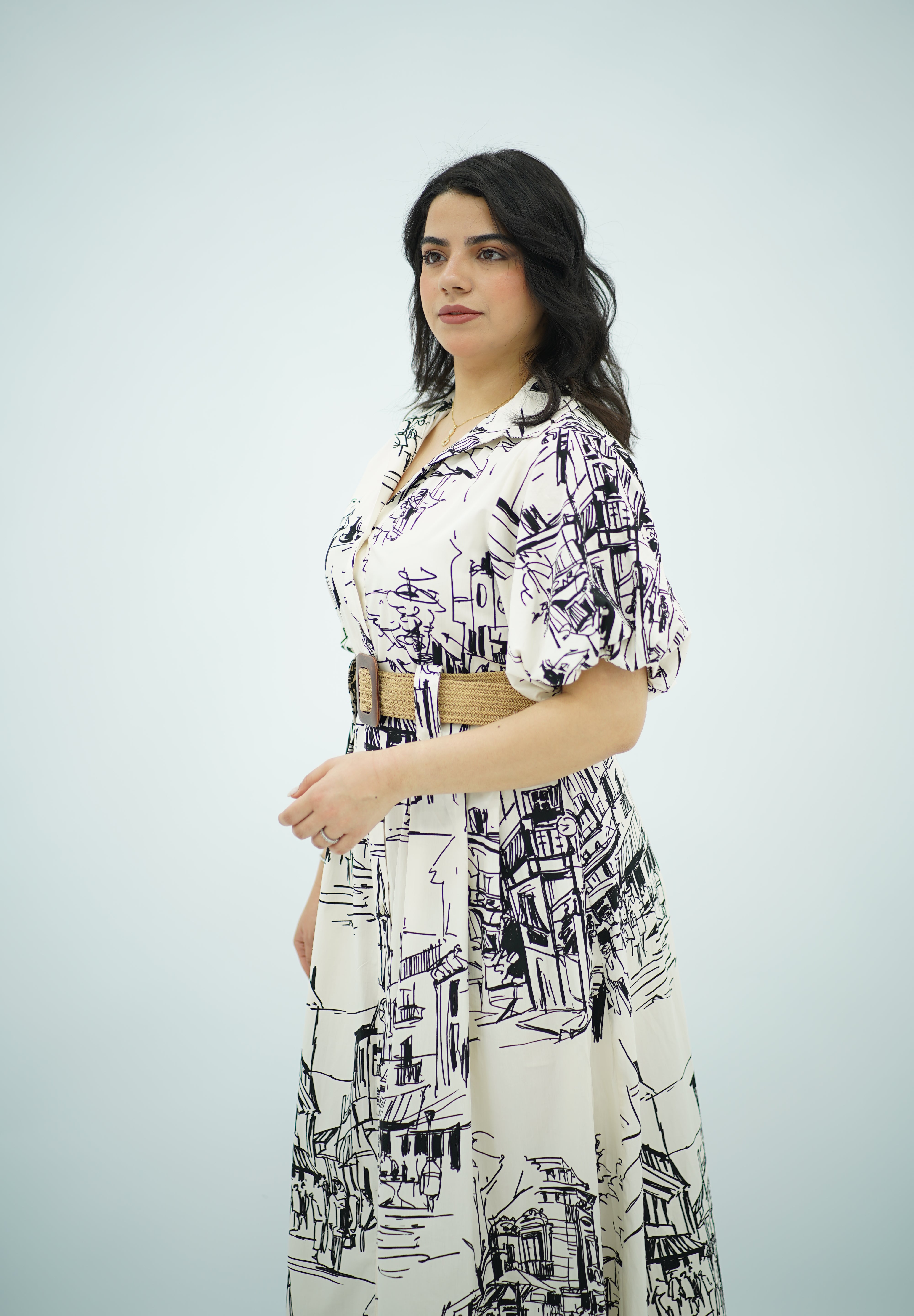 Robe Blanche à Motif Toile de Jouy Urbain