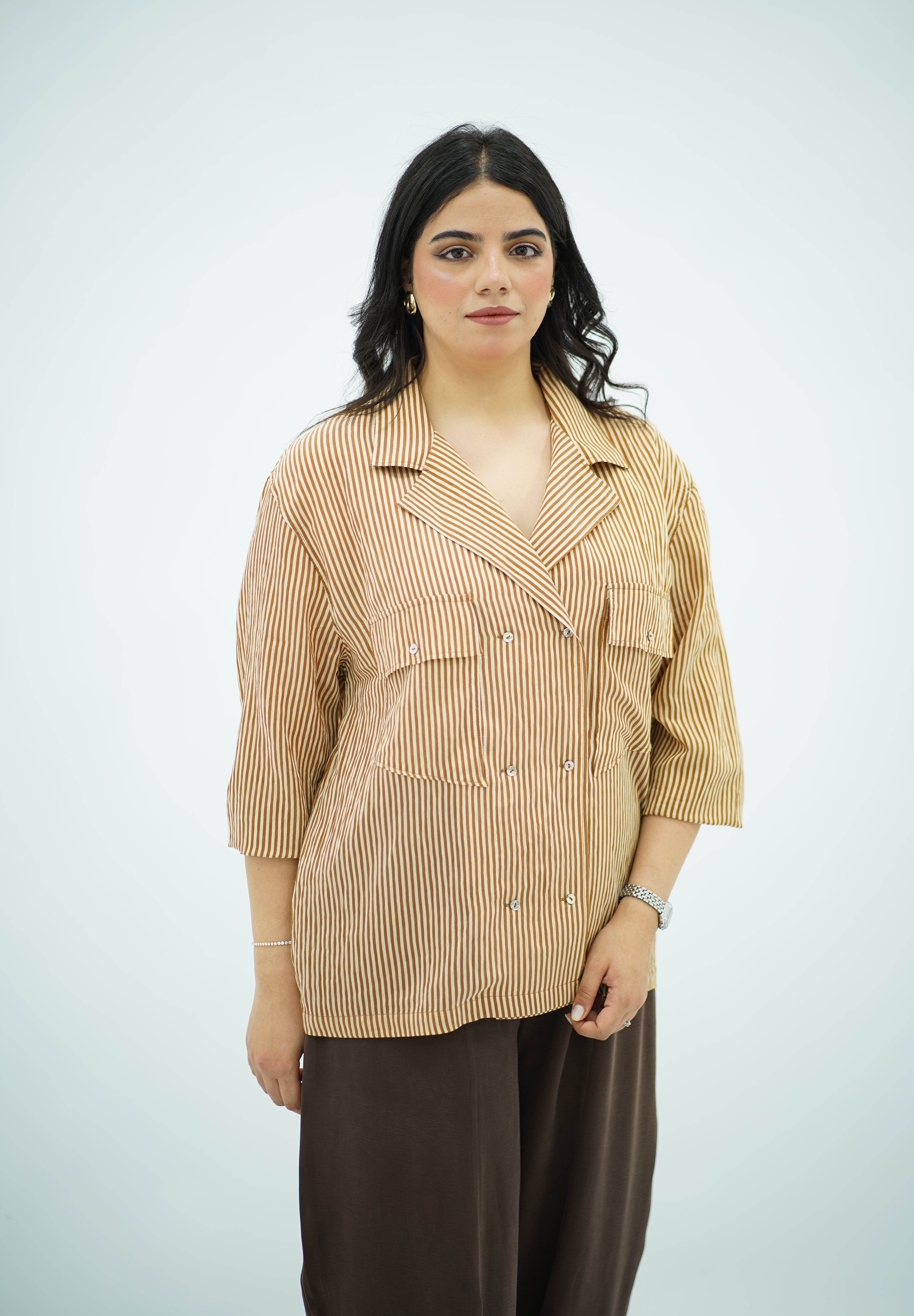 Chemise oversize rayée à double boutonnage