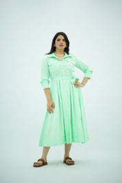 Robe Chemise Midi Ceinturée – Vert Menthe