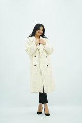 Manteau long écru texturé