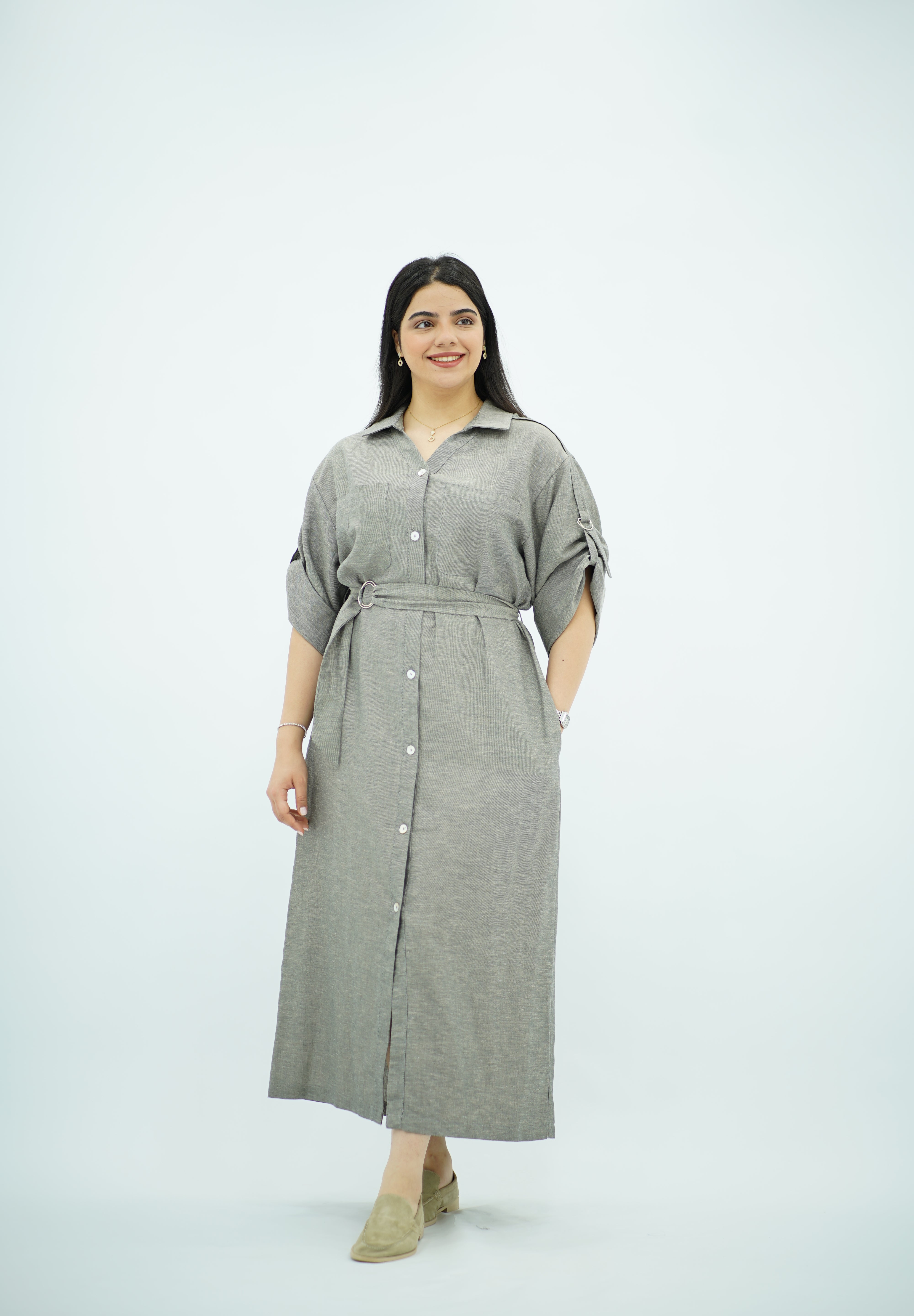 Robe Gris Longue En lin