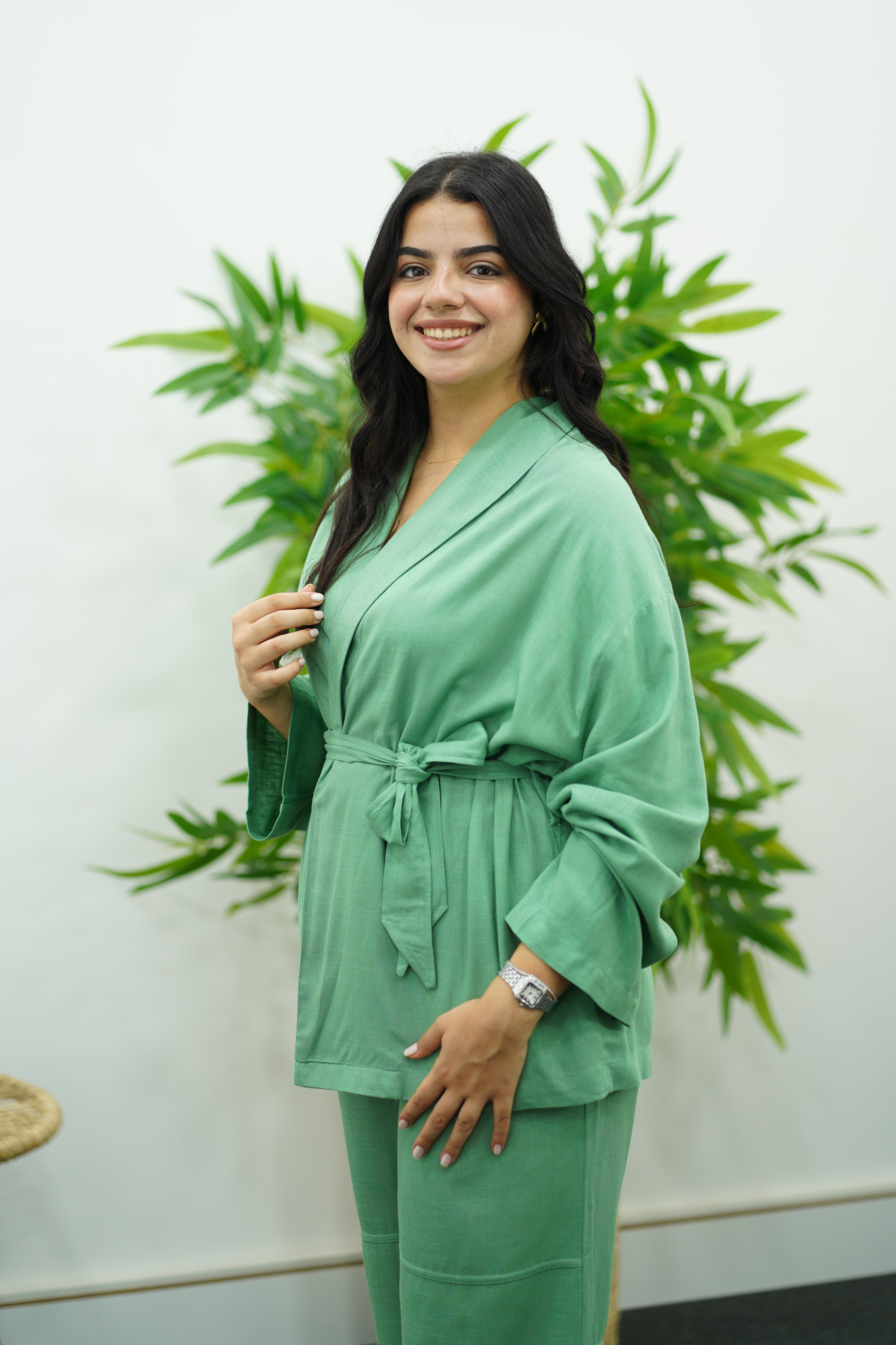 Ensemble fluide en lin style kimono