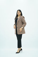 Blazer Oversize à Motif Écossais