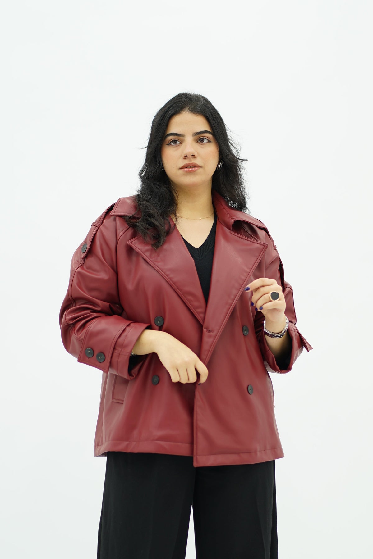 Trench Court en Similicuir Bordeau