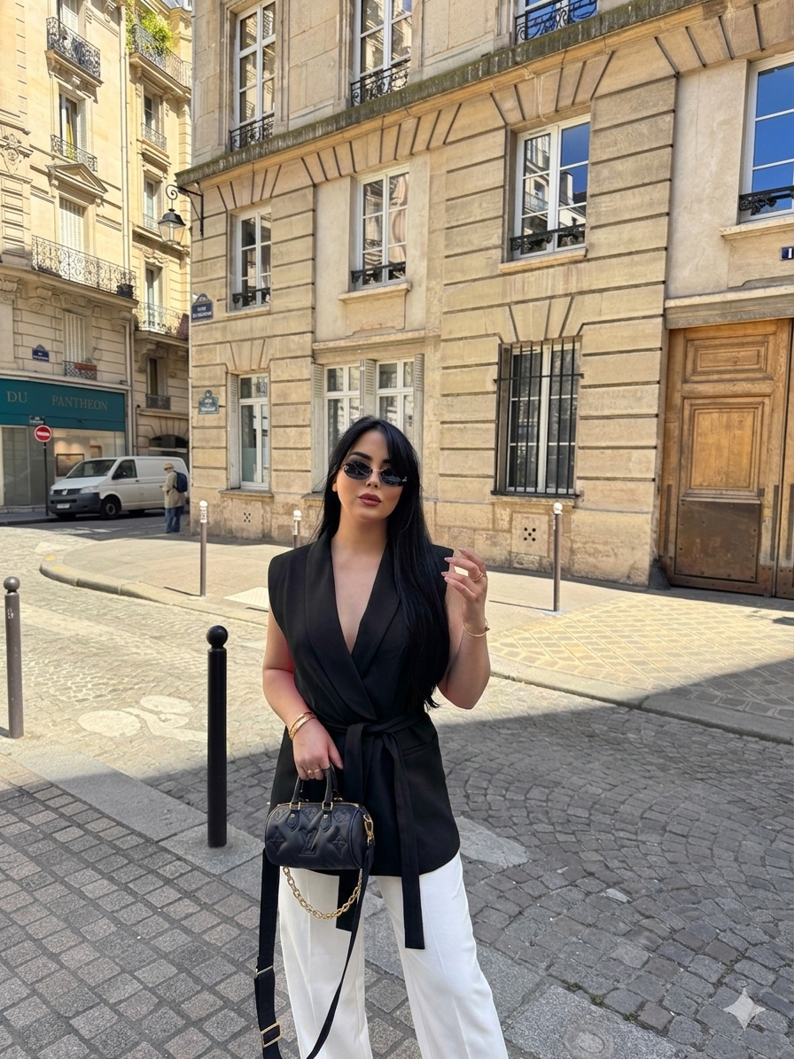 Gilet sans manches noir avec ceinture ✨