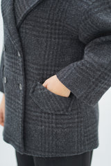 Manteau Court à carreaux Gris Anthracite