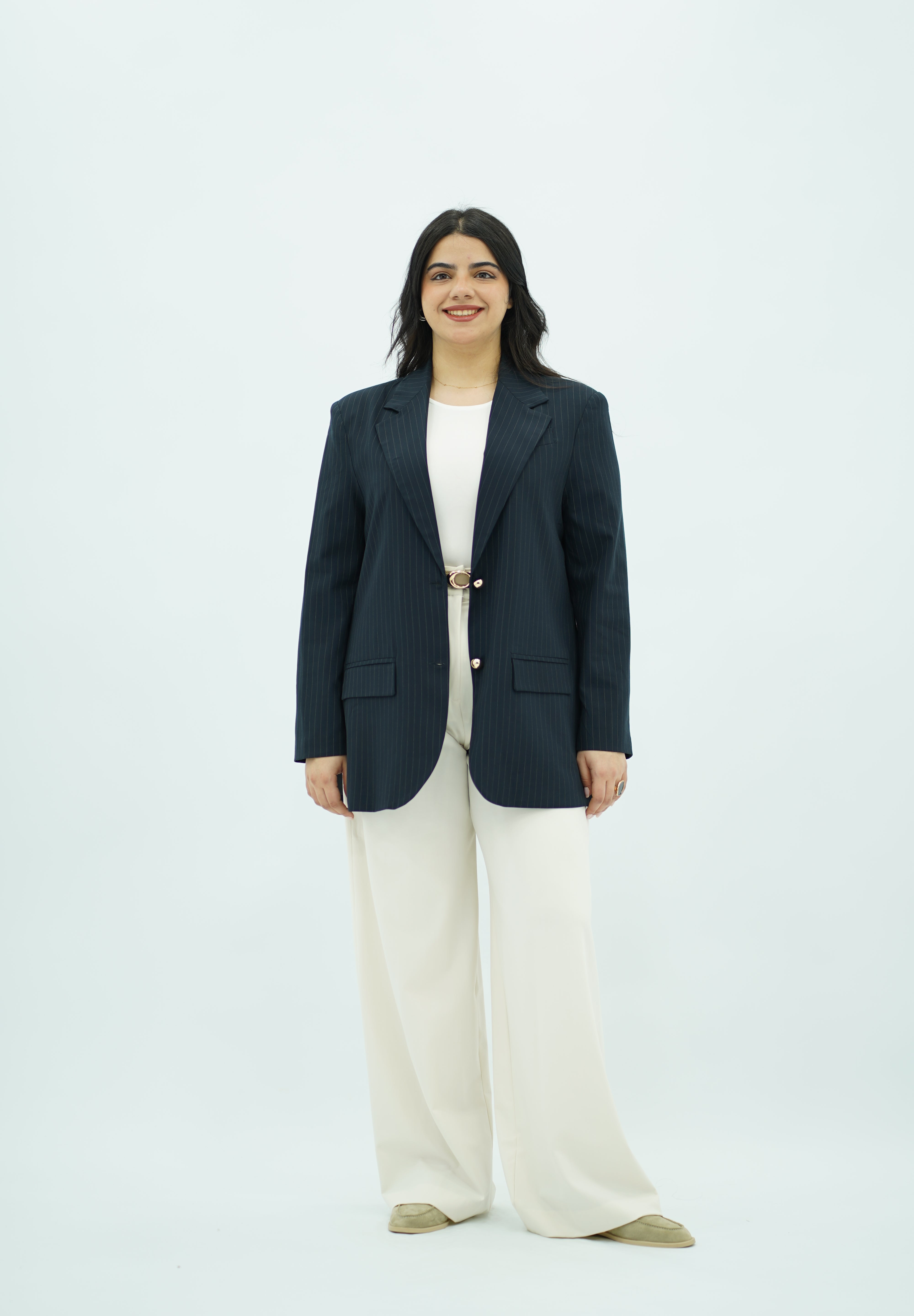 Veste Bleu Marine rayé Ceinturée