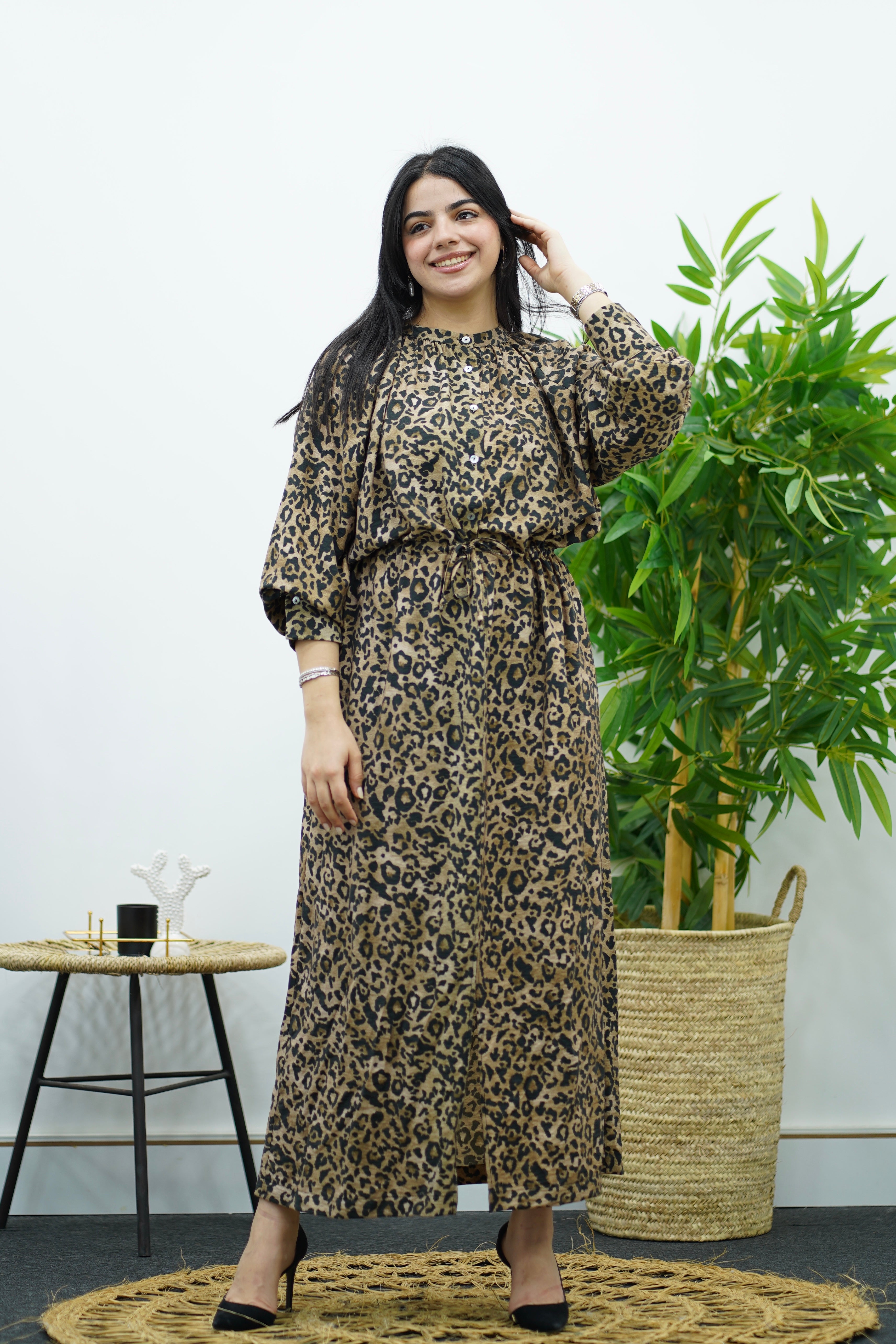 Robe Longue à Imprimé Léopard
