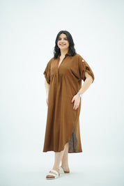 Robe Gandoura Midi en Lin Marron 🤎