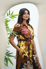 Robe chemise imprimée à fleurs abstraites