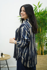 Chemise imprimée - Bleu nuit & beige