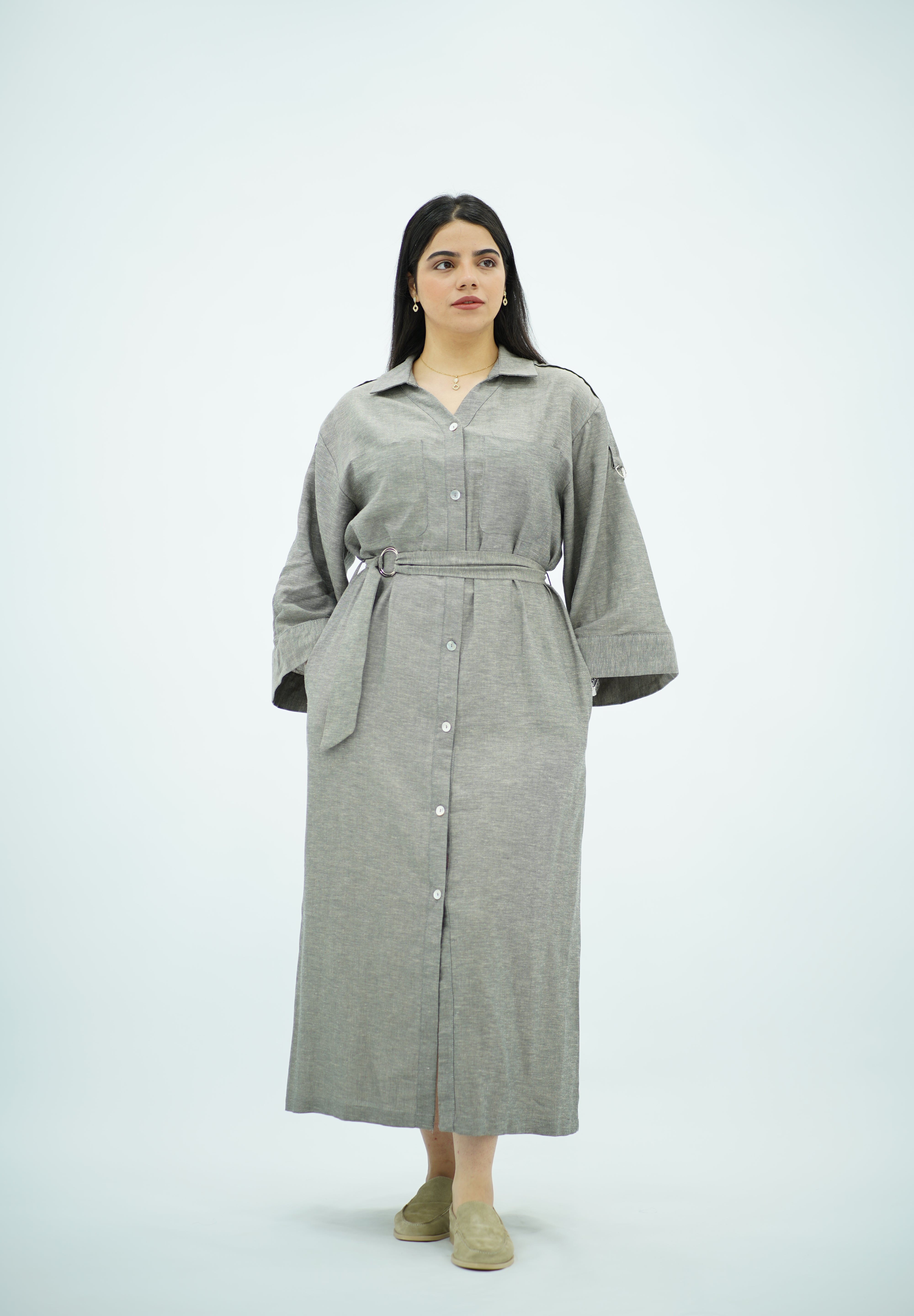 Robe Gris Longue En lin