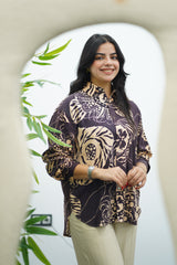 Chemise Marron En lin imprimée