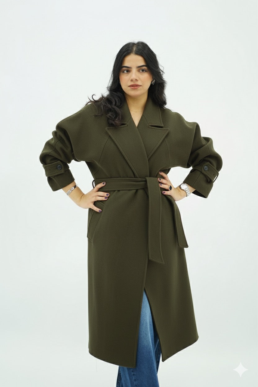 Manteau oversize avec ceinture Kaki