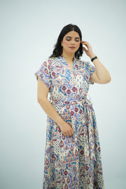 Robe Midi en Lin Fluide à Motif